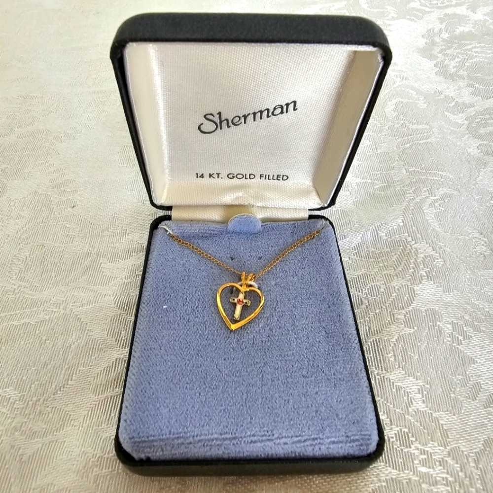 14 KT Gold Filled Heart with Cross Necklace